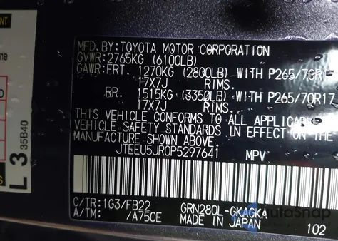 2023 Toyota 4Runner Sr5/Trd Sport/Sr5 Premium/Limited from USA, damaged, VIN JTEEU5JR0P5297641